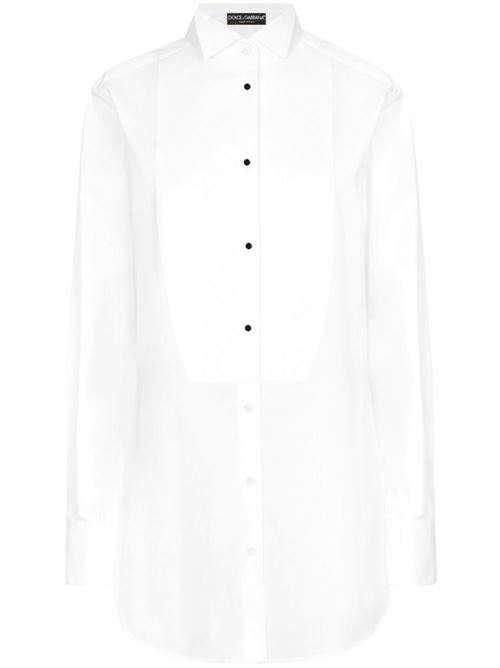 Cotton poplin shirt with piqué shirt front: Dolce & Gabbana | F5S96TGDCPOW0800